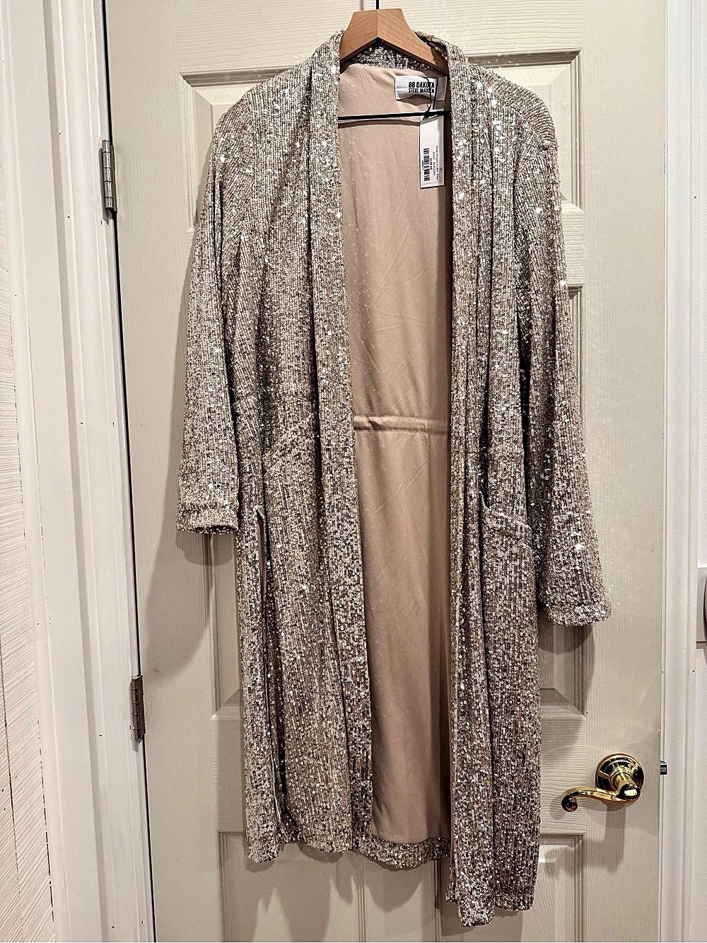NWT BB Dakota Sequin Duster in Silver; Size Small